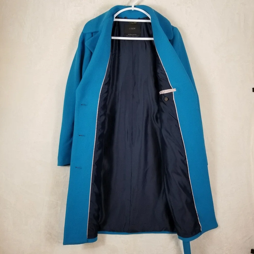 J.Crew Double Cloth Wool Belted Coat Blue‎ Italian Fabric Women Size 8